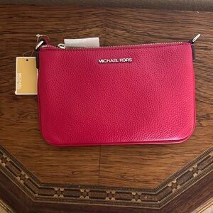 NWT Michael Kors Dark Raspberry Jet Set Leather Convertible Wristlet